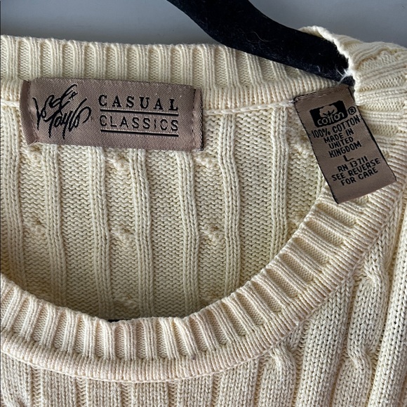 Lord & Taylor 100% Cotton Cable Knit Sweater Yellow Large Preppy EUC Made in UK - Picture 3 of 7